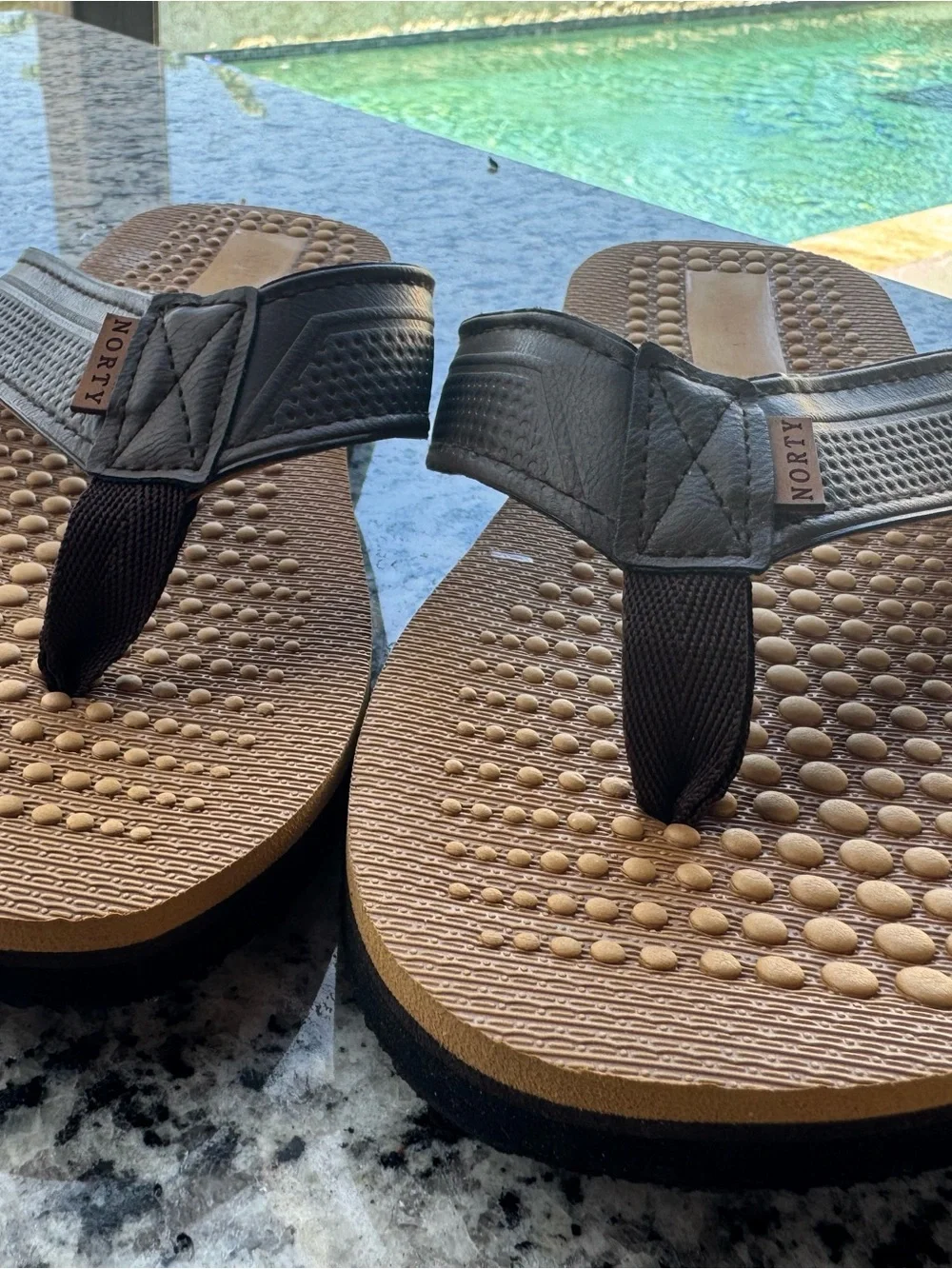 Men's Brown Footbed Flip Flops with Black Straps size 12